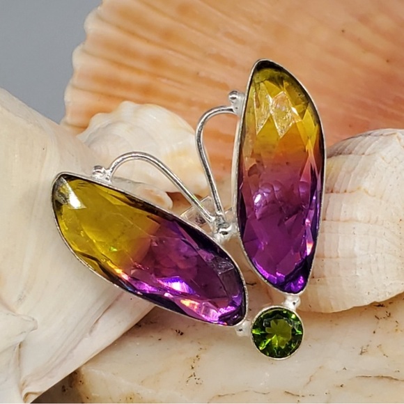 Ametrine, Peridot and 925 Silver Butterfly Ring - New - Picture 1 of 12